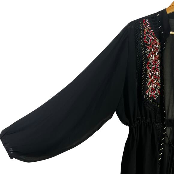 Cato Embroidered Boho Sheer Cardigan Womens 18W Black Tassel Duster Boho Tribal - Picture 5 of 8